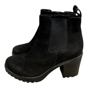 Vagabond Grace Black Nubuck Leather Block Heel Ankle Boots Women's Size 38 US 8